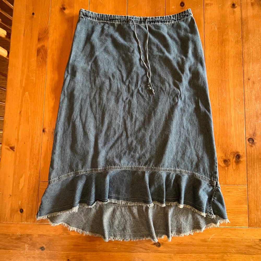 Vintage Denim Ruffle Hem Skirt